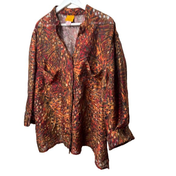 Ruby Rd Women’s Plus Size 22W Sheer Print Button Down Orange Red Blouse - Picture 5 of 10